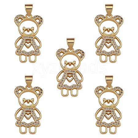 5Pcs Brass Micro Pave Clear Cubic Zirconia Pendants ZIRC-SZ0003-28-1