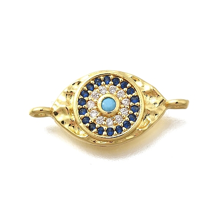 Brass Micro Pave Blue & Clear Cubic Zirconia Eye Connector Charms KK-D295-24G-1