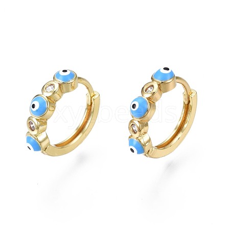 Clear Cubic Zirconia Evil Eye Huggie Hoop Earrings with Enamel EJEW-N015-18C-1