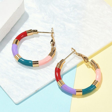 PVD Vacuum Plating 201 Stainless Steel Enamel Hoop Earrings for Women EJEW-B016-33E-1