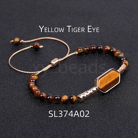 Natural Tiger Eye Hexagon Link Bracelet PW-WG97363-02-1