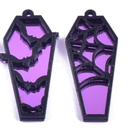 Halloween Spider Web Bat Coffin Shaped Acrylic Pendants PW-WG5541A-06-1