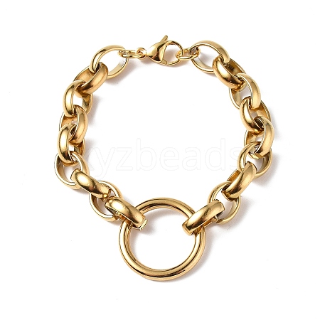 Vacuum Plating 304 Stainless Steel Ring & Oval Link Chain Bracelets for Women Men BJEW-P287-01G-1
