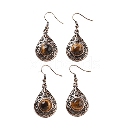 Natural Tiger Eye Teardrop Dangle Earrings EJEW-B055-02R-18-1