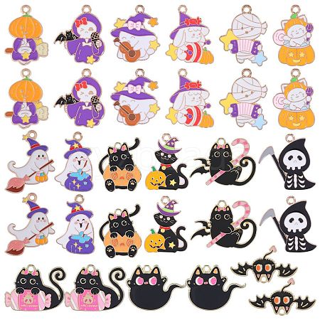 30Pcs 15 Styles Alloy Enamel Pendant Halloween Cartoon Cat Cartoon Pendant DIY Jewelry Accessories JX814A-1