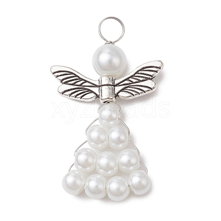 Pearlized Glass Pearl Bead Pendants PALLOY-JF03206-05-1