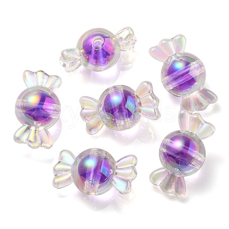 UV Plating Rainbow Iridescent Acrylic Beads PACR-E001-01D-1