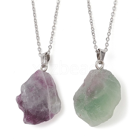 Natural Fluorite Nugget Pendant Necklaces NJEW-JN04507-01-1