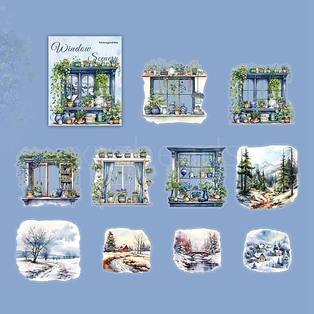 10Pcs 10 Styles Window Scenery Waterproof PET Stickers DIY-G121-01D-1