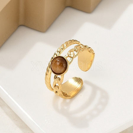 Natural Tiger Eye Finger Rings RJEW-K290-07G-1