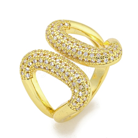 Rack Plating Brass Micro Pave Cubic Zirconia Teardrop Open Cuff Rings for Women RJEW-I104-01G-1