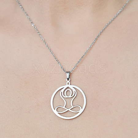 Non-Tarnish 201 Stainless Steel Hollow Yoga Pendant Necklace NJEW-OY002-09-1