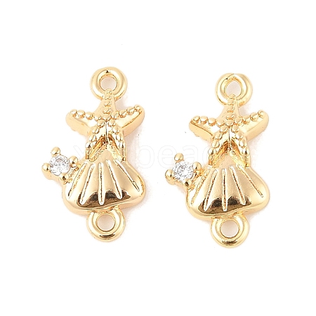 Brass Clear Cubic Zirconia Starfish Shell Shape Connector Charms KK-R219-01G-1