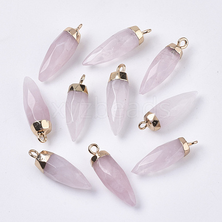 Top Golden Plated Natural Rose Quartz Pointed Pendants G-S359-078E-1