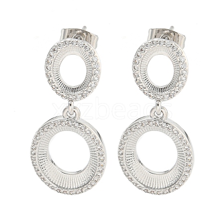 Oval Brass Pave Clear Cubic Zirconia Dangle Stud Earrings EJEW-M258-25P-1