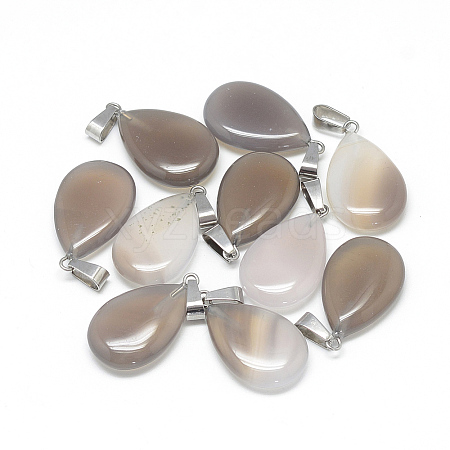 Teardrop Natural Grey Agate Pendants G-Q368-17-1