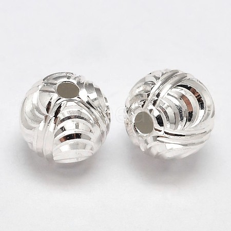 Fancy Cut 925 Sterling Silver Round Beads STER-F012-09B-1