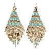 Boho Seed Bead Rhombus Tassel Earrings EJEW-Z072-02B-2