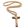 Wood Cross Pendant Necklace with Round Beaded Chains for Men Women RELI-PW0001-024A-2