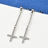Christian Upside Down Cross 201 Stainless Steel Dangle Stud Earrings EJEW-P314-01B-P-3