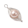 Copper Wire Wrapped Shell Pearl Pendants PALLOY-JF03115-01-4