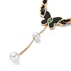 Glass Butterfly with Acrylic Pearl Tassel Pendant Necklace NJEW-C036-04G-1