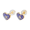 Natural Shell & Enamel Heart Stud Earrings with Cubic Zirconia EJEW-N011-79A-2