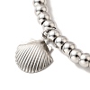 304 Stainless Steel Shell Charm Bracelet with 201 Stainless Steel Round Beads for Women BJEW-B057-17P-2