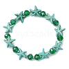 Summer Beach  Starfish Dyed Synthetic Turquoise & Faceted Glass Beaded Stretch Bracelets for Women Men BJEW-JB10454-02-1