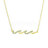 Brass Micro Pave Light Sky Blue Cubic Zirconia Wave Shaped Pendant Cable Chain Necklaces for Women NJEW-R005-01G-1