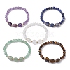 Natural & Synthetic Mixed Gemstone Cube & Round Beaded Stretch Bracelets BJEW-JB10807-1