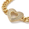 Brass Micro Pave Clear Cubic Zirconia Hollow Heart Cuban Link Chains Bracelets for Women BJEW-M322-02G-2