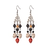 Dyed Synthetic Turquoise Skull & Natural Lava Rock Chandelier Earrings EJEW-TA00219-1