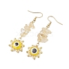 Evil Eye Natural Citrine Chip & Seed Beads Dangle Earrings EJEW-MZ00166-02-3