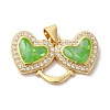 Double Heart Brass Micro Pave Cubic Zirconia Pendants KK-K385-046G-2