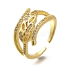 Rack Plating Brass Micro Pave Clear Cubic Zirconia Cuff Finger Rings for Women RJEW-M028-32G-04-2