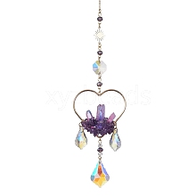 Natural Amethyst Wrapped Heart Hanging Ornaments HJEW-JM01614-01
