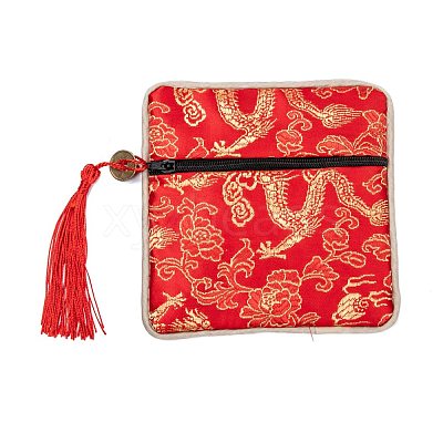 Chinese Brocade Tassel Zipper Jewelry Bag Gift Pouch ABAG-F005-13-1