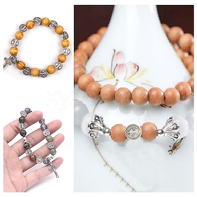 100Pcs Tibetan Style Alloy Flat Round Beads TIBEB-HY0001-08-1
