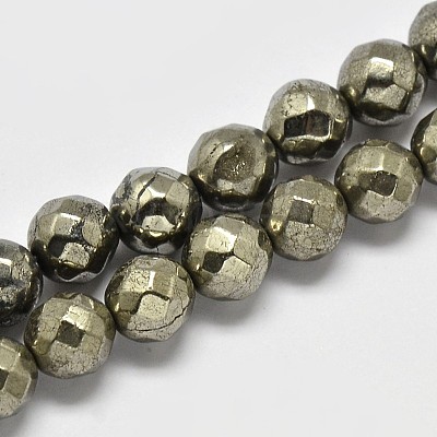Natural Pyrite Round Beads Strands G-F197-08-8mm-1