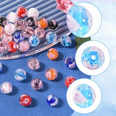 32Pcs 8 Colors Handmade Luminous Inner Flower Lampwork Beads LAMP-FS0001-34-1