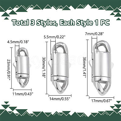3Pcs 3 Styles 304 Stainless Steel Snap Lock Clasps STAS-UN0053-39-1