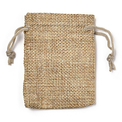 Polyester Imitation Burlap Packing Pouches Drawstring Bags X-ABAG-R005-9x7-15-1