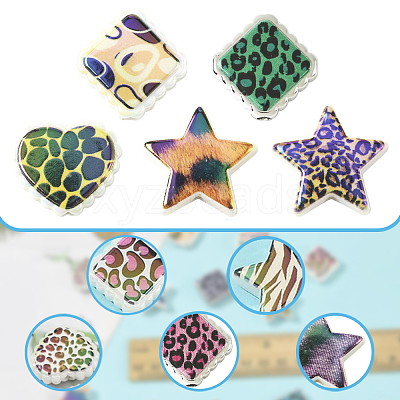 30Pcs Rainbow Iridescent Printed Opaque Acrylic Beads OACR-FS0002-58B-02-1