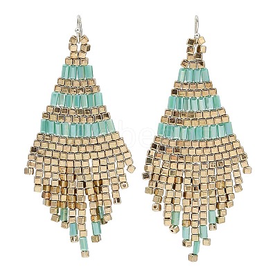 Boho Seed Bead Rhombus Tassel Earrings EJEW-Z072-02B-1