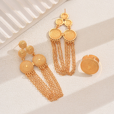 Vintage Alloy Round Tassel Earrings & Ring Sets for Women's Party Wedding KC7338-1