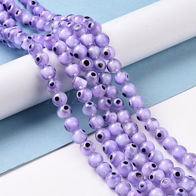 Handmade Evil Eye Lampwork Round Bead Strands X-LAMP-L055-8mm-21-1