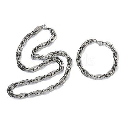 201 Stainless Steel Chain Necklaces & Chain Bracelets SJEW-G087-03P-1