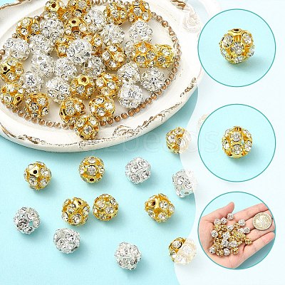 60Pcs 2 Styles Brass Rhinestone Beads KK-YW0004-26-1