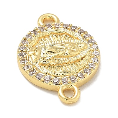 Rack Plating Brass Micro Pave Clear Cubic Zirconia Religion Virgin Mary Connector Charms KK-L224-094G-05-1